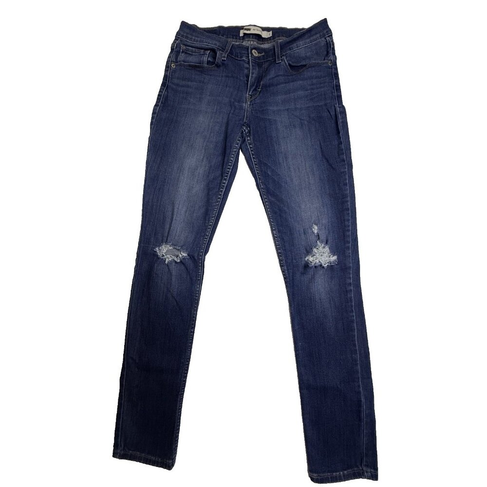 Levi’s 524 Skinny Jeans Women Size 7 Blue Distressed Raw Hem W28 L30 (Tag 28x32)